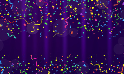 Celebration. Vector serpentine and confetti on colourful background. Vector