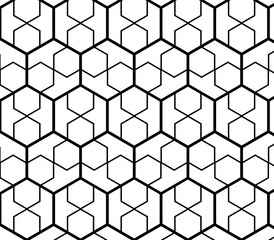 Seventies inspired hexagon pattern background in black and white