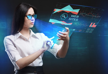 The concept of business, technology, the Internet and the network. A young entrepreneur working on a virtual screen of the future and sees the inscription: Web sites