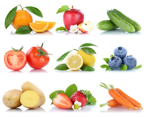 Obst und Gemüse Früchte Apfel Orange Zitrone Beeren Karotten Freisteller freigestellt isoliert