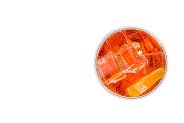 Aperol spritz cocktail in glass isolated on white background.Top view


