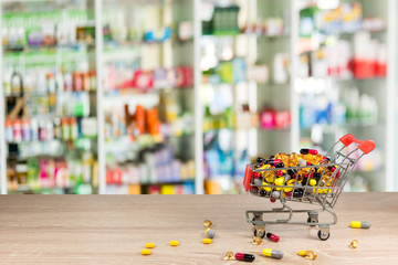 counter store table pharmacy background shelf blurred blur focus drug medical shop drugstore medication background