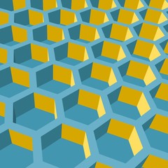 Perspective view on honeycomb. Hexagon pattern background. Isometric geometry