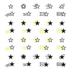 Collection of star icons. Black linear icons isolated on a white background. Vector illustration
