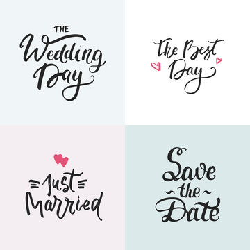 Wedding cards collection with handdrawn lettering. Phrase for wedding invitations.