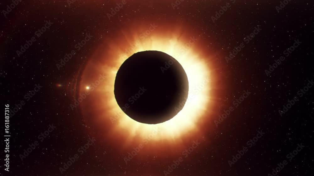 Poster solar eclipse caused by a lunar event with ring of fire.