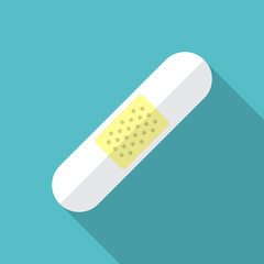 Band aid icon with long shadow. Flat design style. Medical patch simple silhouette. Modern, minimalist icon in stylish colors. Web site page and mobile app design vector element.