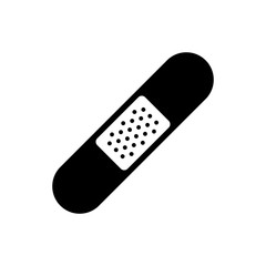 Band aid icon. Black, minimalist icon isolated on white background. Medical patch simple silhouette. Web site page and mobile app design vector element.