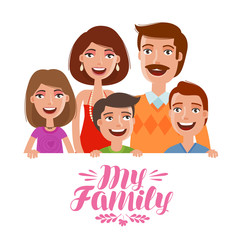 Happy family. People, parents and children concept. Cartoon vector illustration