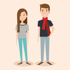 Obraz premium Young brunette woman and man over light background vector illustration