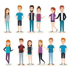 Fototapeta premium Set of young people over white background vector illustration