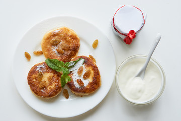 top shot of pancakes on a plate