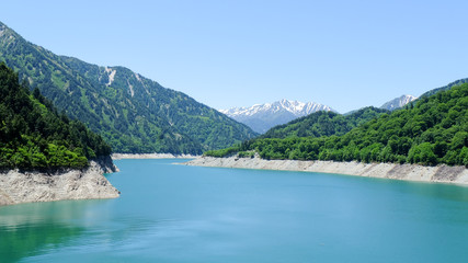Naklejka na ściany i meble Toyama, Japan - Kurobe Daiyon Dam in Tateyama Kurobe Alpine Route