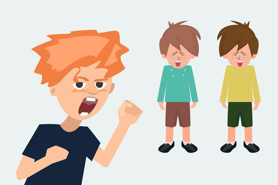 aggressive child in the background of crying children cartoon
