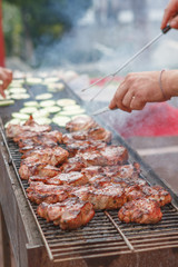 Assorted grilled meat with vegetable over the coals
