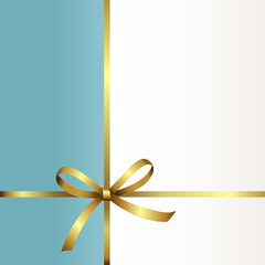 Vector Invitation card with golden holiday ribbon and bow. Gift Voucher Template  with  place for text.