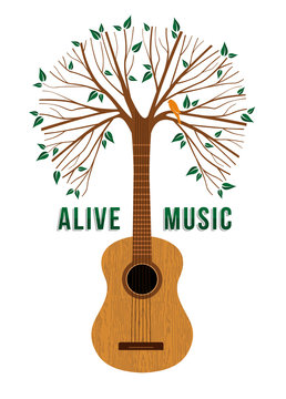 Guitar tree live music quote concept illustration
