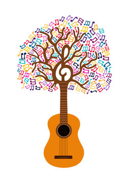 Guitar tree music note concept illustration