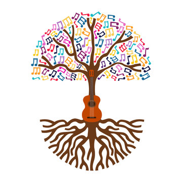 Guitar tree live music nature concept illustration