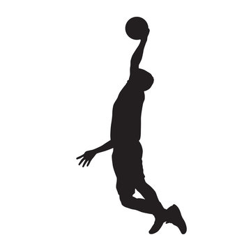 Basketball player dunking, isolated vector silhouette