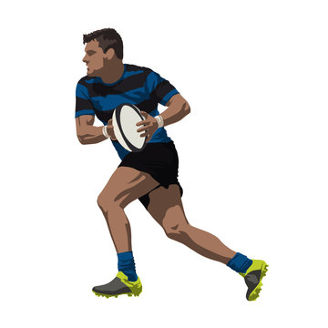 Running rugby player with ball in his hands, vector illustration