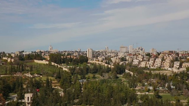 Panning from left to right  of the old city of Jerusalem the capital of state Israel