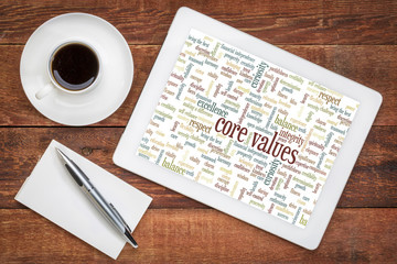 core values word cloud on tablet