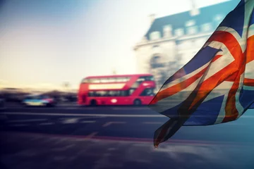 Fotobehang UK flag and typical red buses © erika8213
