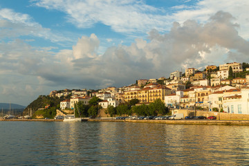 Fototapeta na wymiar Panoramic view of the town of Pylos captured at dusk. Pylos located in Messinia prefecture, Greece