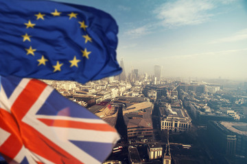 Fototapeta na wymiar Brexit: UK and European Union flag and London