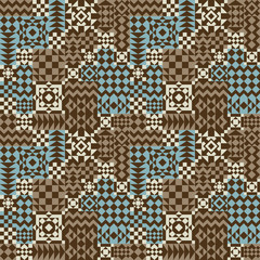 Geometric Patchwork Pattern in Blue and Brown