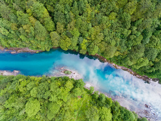 Aerial view. Beautiful turquoise river 