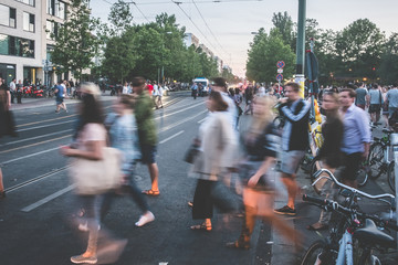 people crossing street , blur / city traffic