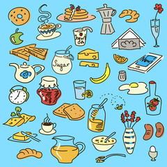 Morning breakfast doodle pattern. sketch