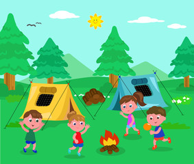 Obraz na płótnie Canvas Camping kids vector