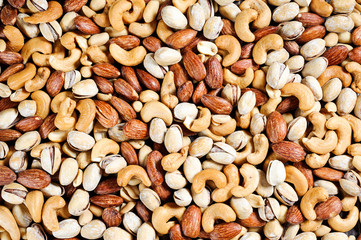mix almonds, cashew nuts, peanuts, pistachio top view