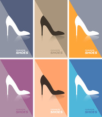 Price tag template or web banner design or business card with spike heels shoe icon