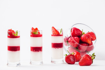 Strawberry Panna Cotta on a white background