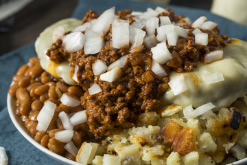 Unhealthy Homemade Beef Garbage Trash Plate