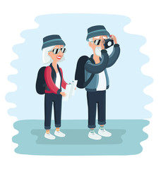 Grandparents tourists. Vector flat cartoon illustration