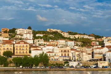 Fototapeta na wymiar Panoramic view Pylos town, captured at dusk. Pylos located in Messinia prefecture, Greece