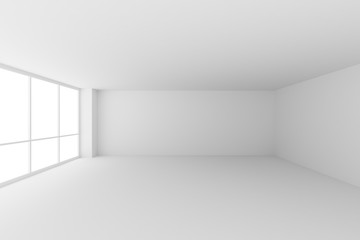 Empty white office room with large windows