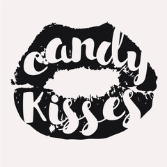 Black and white vector card with Sweet candy sexy passion lips