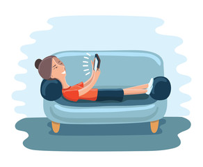 Woman lying on sofa with gadget.