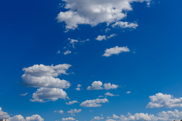 Fototapeta premium Beautiful blue sky with white clouds. Wide angle view.