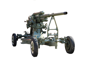 Gun. Anti-aircraft gun on wheels isolated on white background