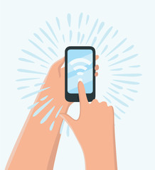 Hand holding smartphone with wifi wireless connection business concept isolated illustration