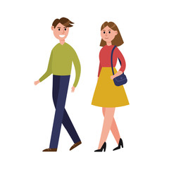 Young couple walking together cartoon characters vector Illustration