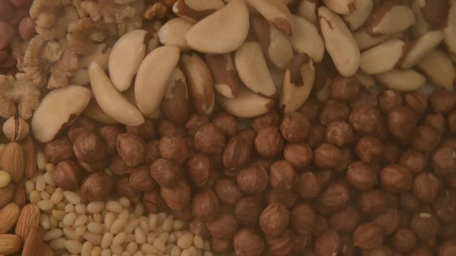 Nuts mix in a canvas bag in table.