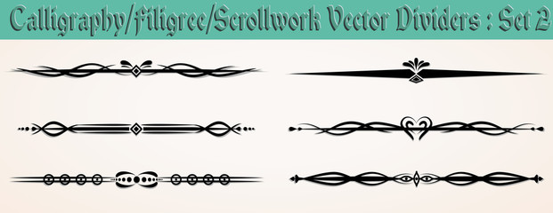 Calligraphy/Filgree/ Scrollwork Vector Dividers: Set 2 - obrazy, fototapety, plakaty
